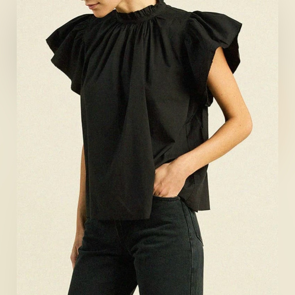NWT! Birds Of Paradis Trovata Size XS • Carla Blouse Black High Neck Ruffle. - Picture 3 of 6